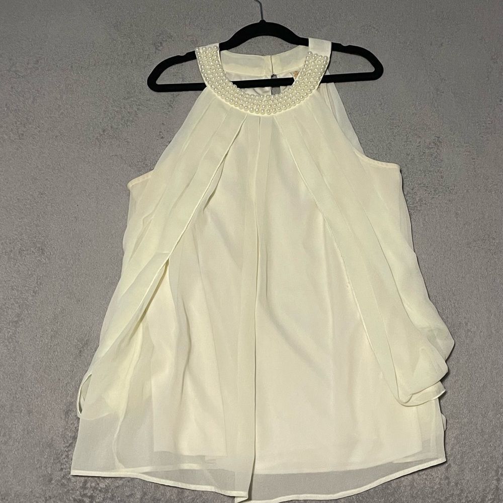 Adiva sleeveless chiffon drape top with beaded neckline size M good condition